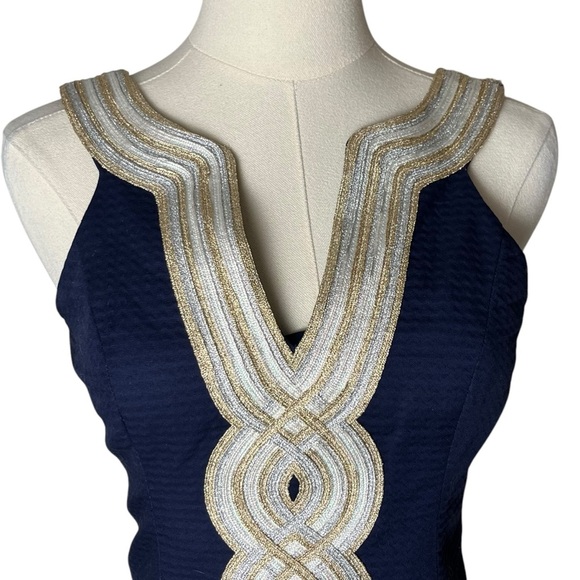 Lilly Pulitzer Valli Shift Dress with Metallic Embroidery in Navy Size 00 - Picture 4 of 16